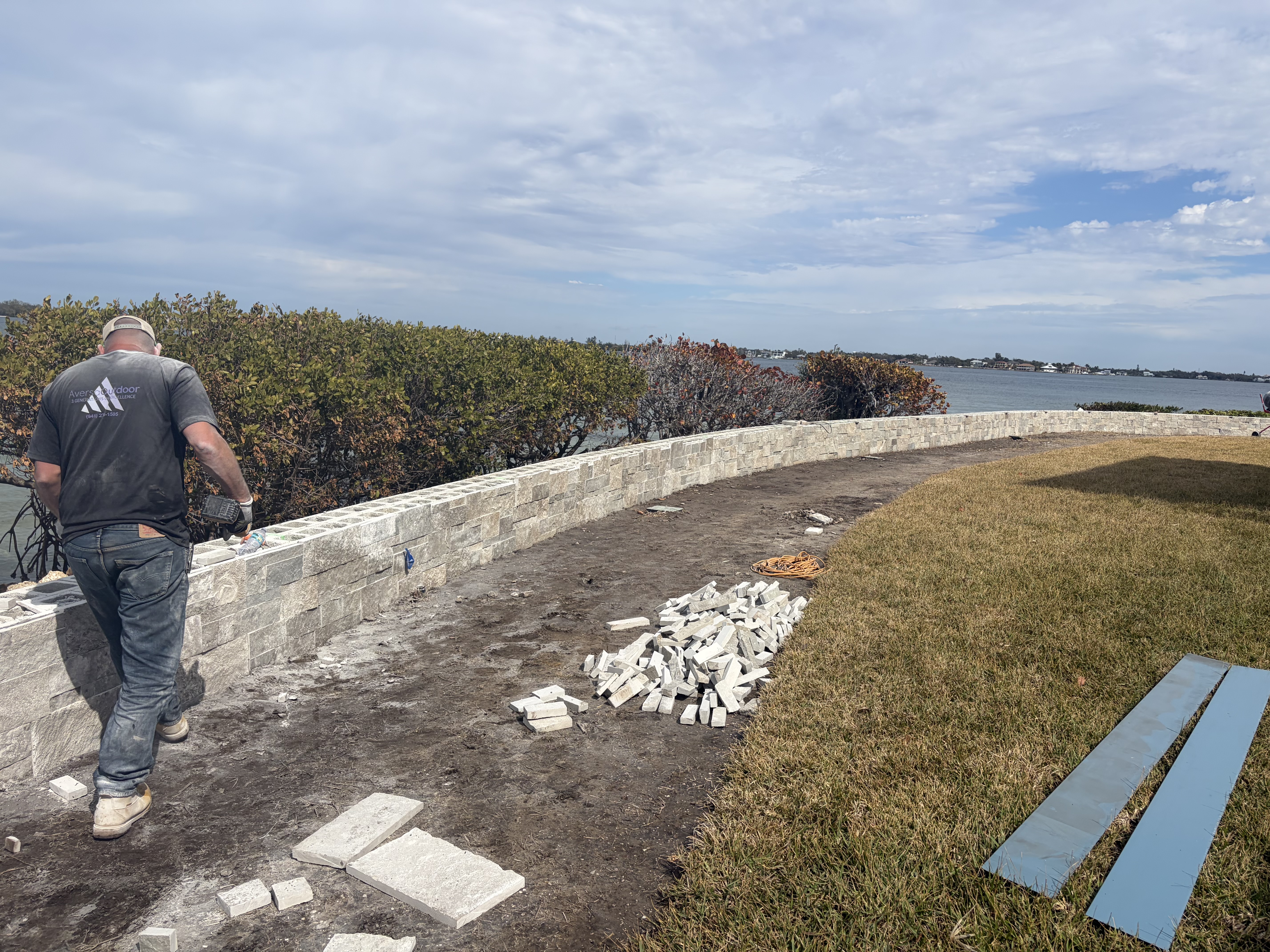 Concrete masonry patio installation with clean lines